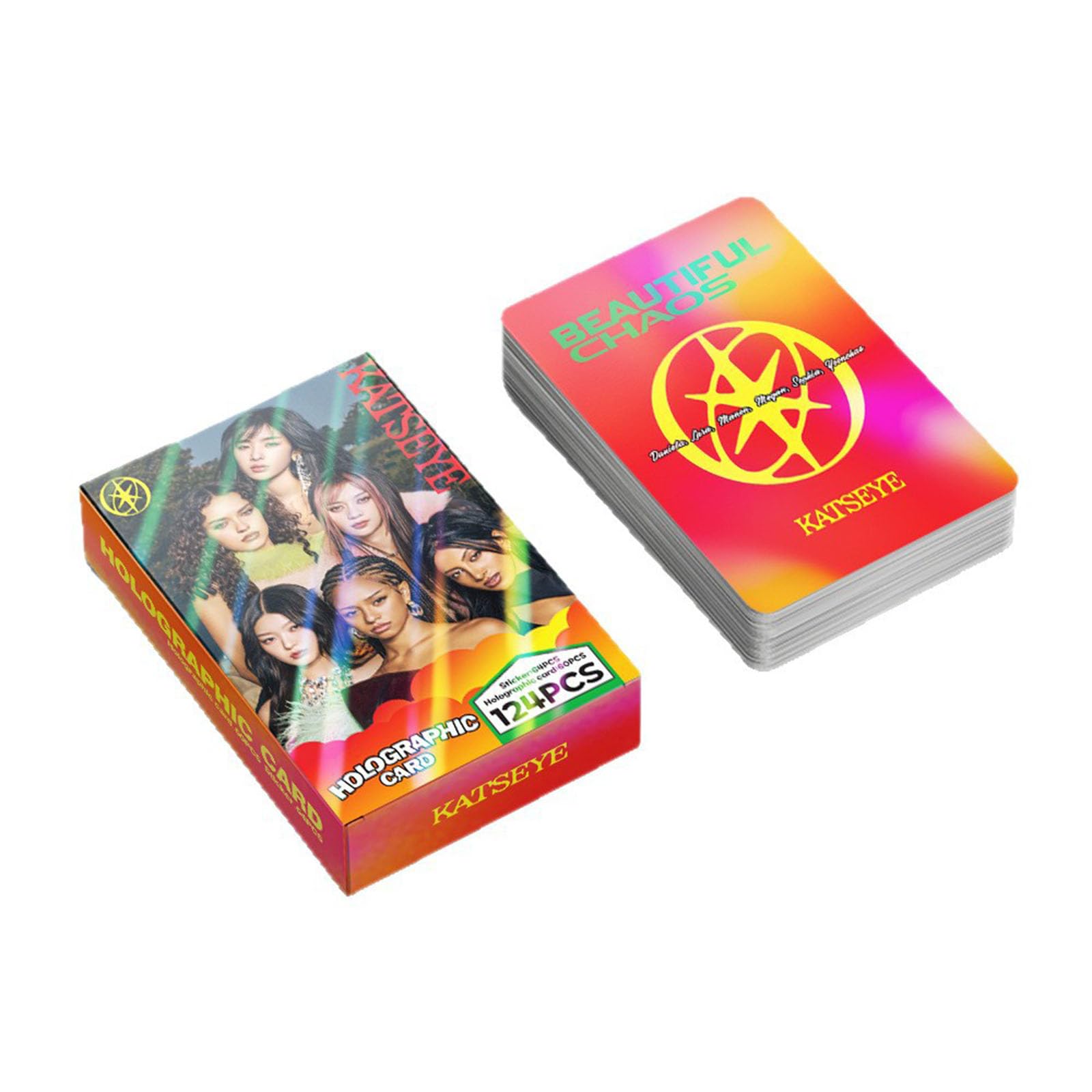 Umiquansome KATSEYE Photocards Beautiful Chaos Album Merch 60PC Lomo Cards+32PC Stickers Idol Album Cards Set Mini Merch Photocards Set for Fans Gift Girls