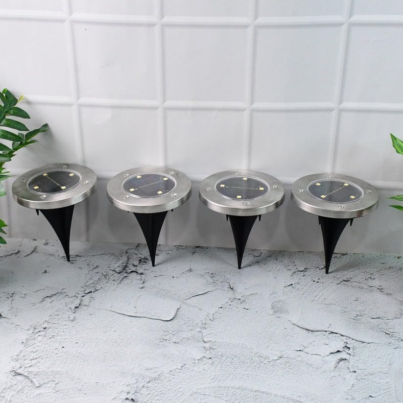 Oblivion Solar LED Light Outdoor Waterproof 4 Pc – Solar Powered Stainless Steel Round Ground Spike Lights – Outdoor Lamp with Auto On/Off, Colorful Pathway Light for Garden, Lawn, Patio & Yard Décor-image-6