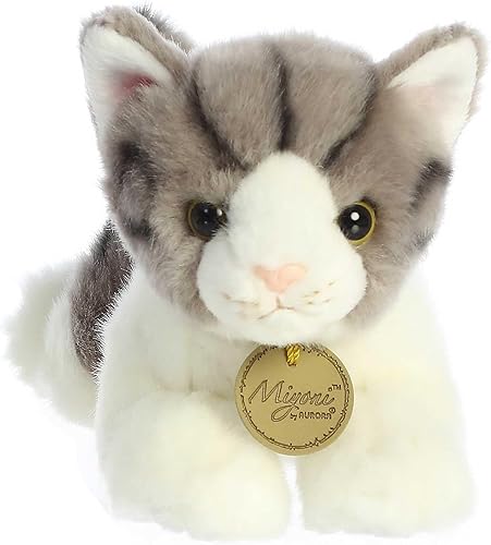 Miniatura 2 de Aurora® Adorable Gato Atigrado Gris de Peluche Miyoni® - Detalle Realista - Compañerismo Querido - 8 Pulgadas