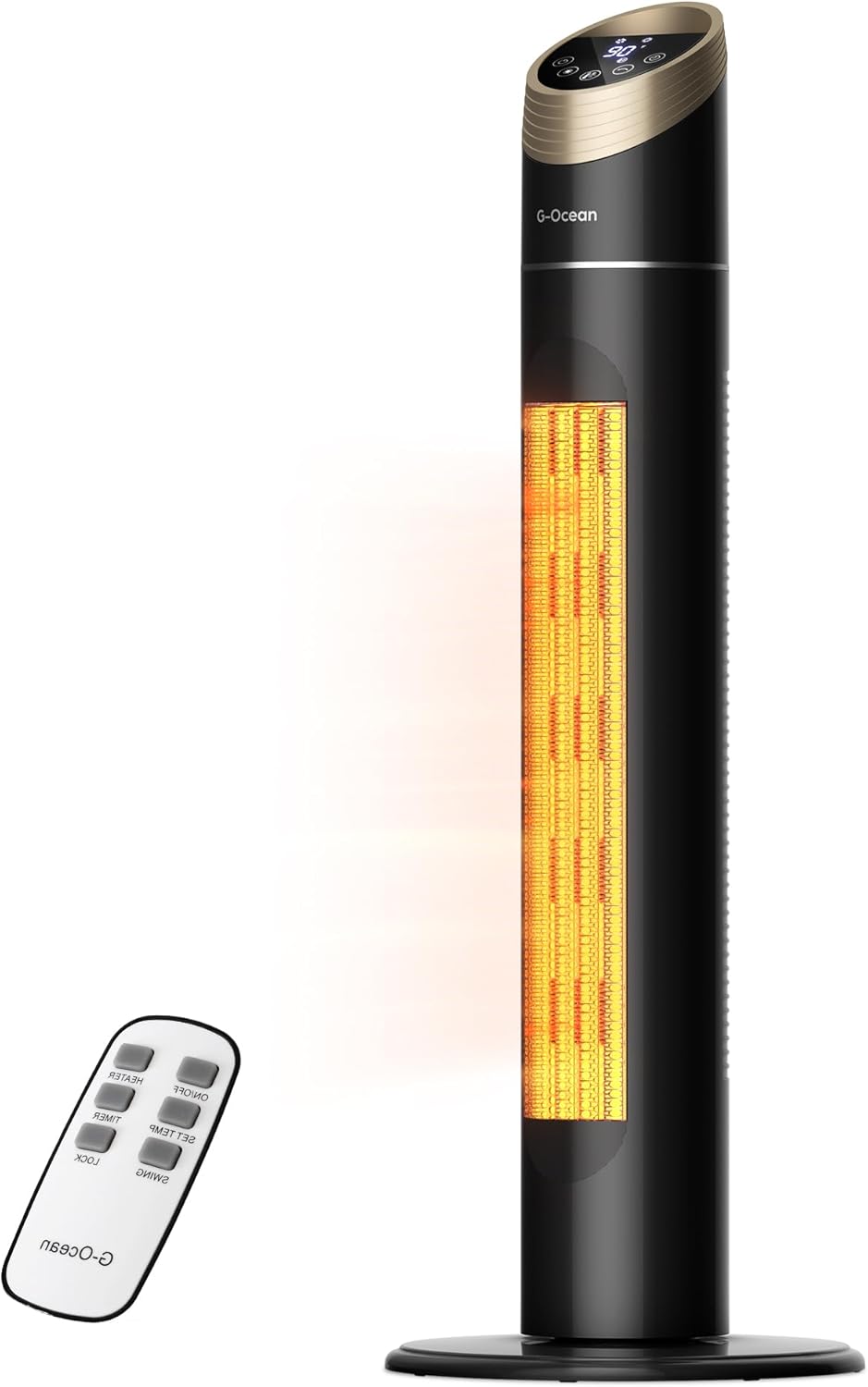 Space Heater, 34" Space Heater for Large Room with Remote, 1500W Tower Heater with 12H Timer, 70° Oscillating, Adjustable Thermostat, Overheating & Tip-over Protection, Indoor Use, Black