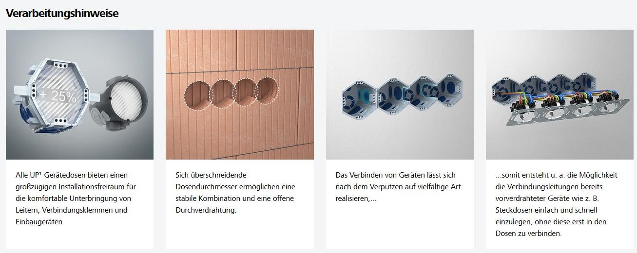 KAISER 1555-26 Unterputzdose achteckig Geräte-Verbindungsdose UP¹ ECON® Fix Tiefe 66mm zur Montage ohne Gips (20 Stück)