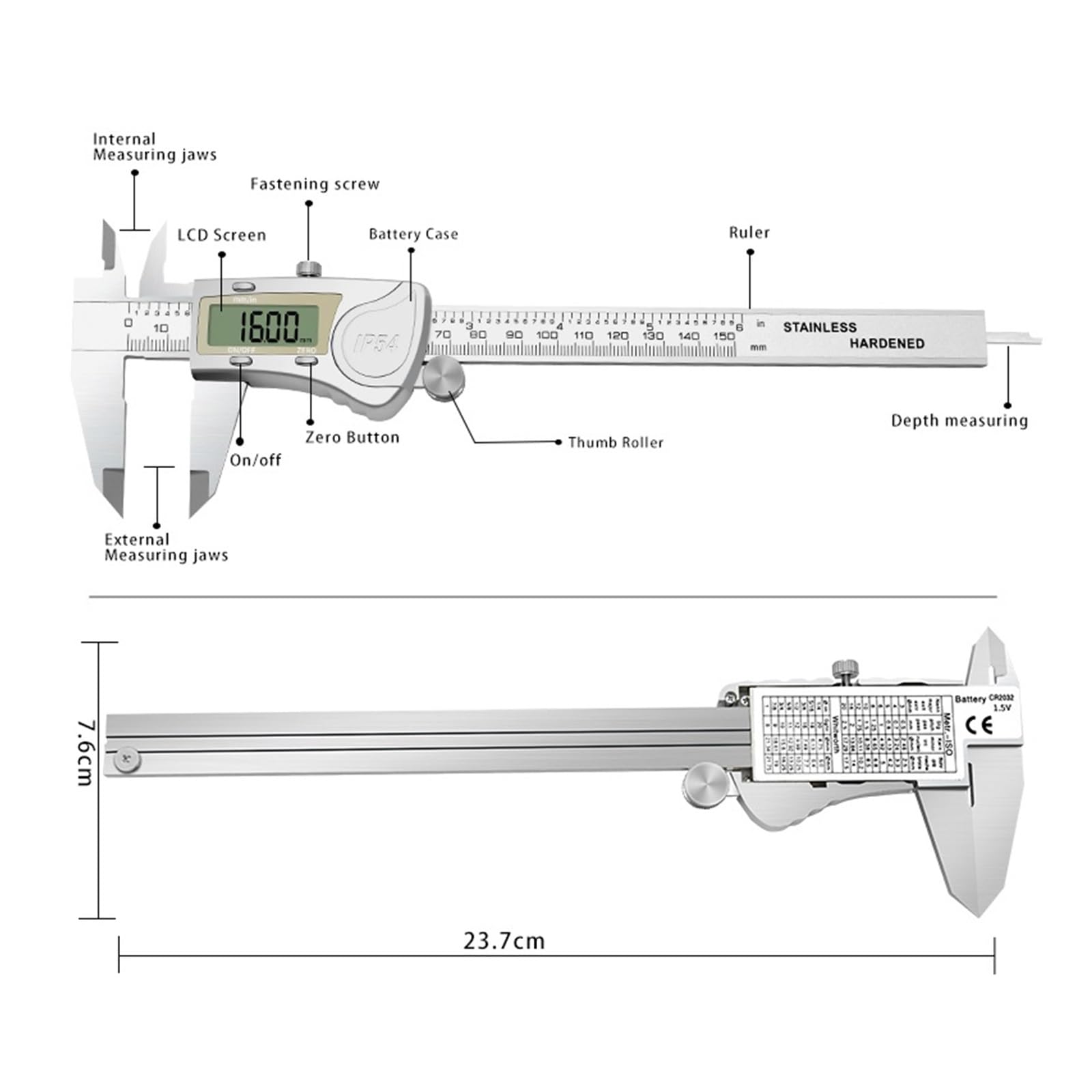 Micrómetro Calibradores Vernier digitales electrónicos de alta precisión, herramienta medición 150mm/6 pulgadas, calibrador Digital acero inoxidable resistente al agua IP 54(100mm)