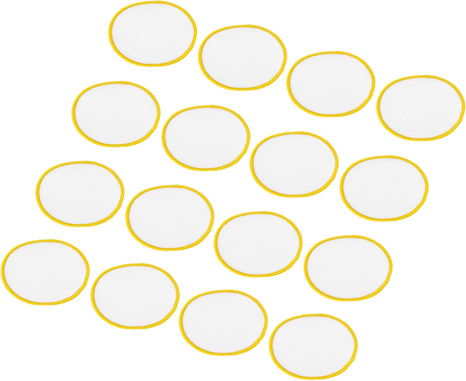MECCANIXITY 90pcs Sublimation Patch Blank, 7.5cm/2.95 Inch Fabric Iron-on Blank Heat Transfer Repair Patch for DIY Crafts Caps Clothes, White with Red Border