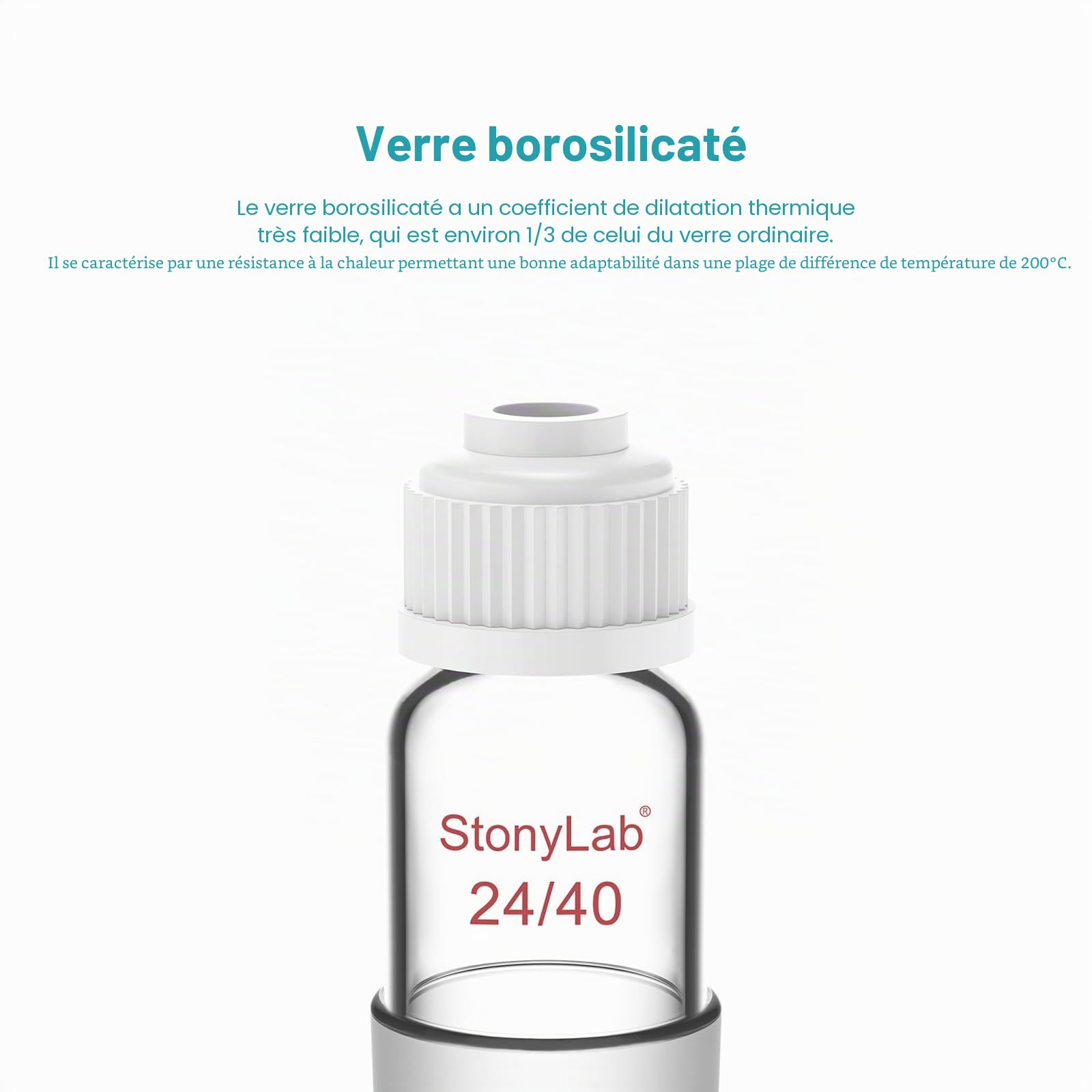 StonyLab Thermomètre Inlet Adaptateur avec 24/40 Joint Intérieur, 80mm de Hauteur, pour Appareil de Distillation