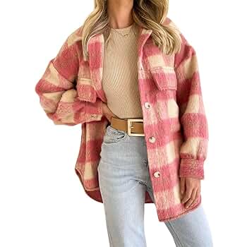 Amazon.com: Women's Plaid Mohair Coat Button Down Long