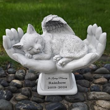 HJHHARTAPACE Personalized Cat Memorial Stones, Cat Statue Memorial Gifts, Cat Headstone for Grave, Cat Tombstones, Pet Loss of Cat Sympathy Gift Home Yard Garden Decor F