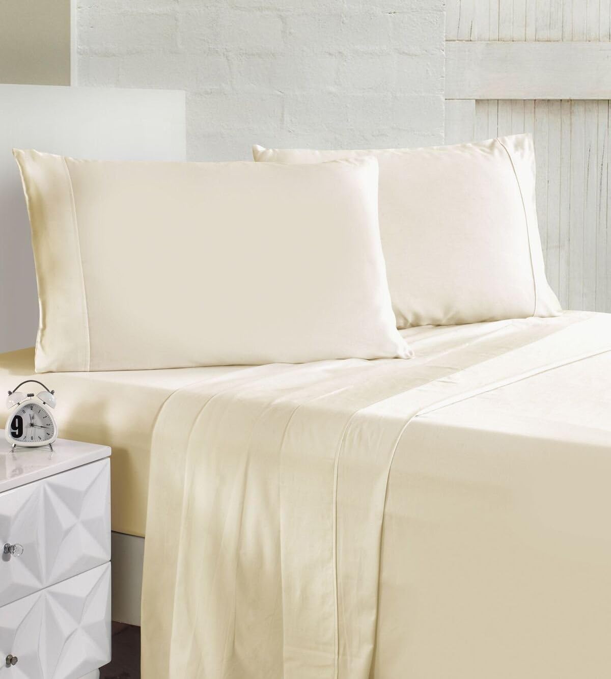 1500 TC Hotel 3pc Flat Sheet King Ivory Solid Premium 1500-Thread-Count Cotton 100% Egyptian