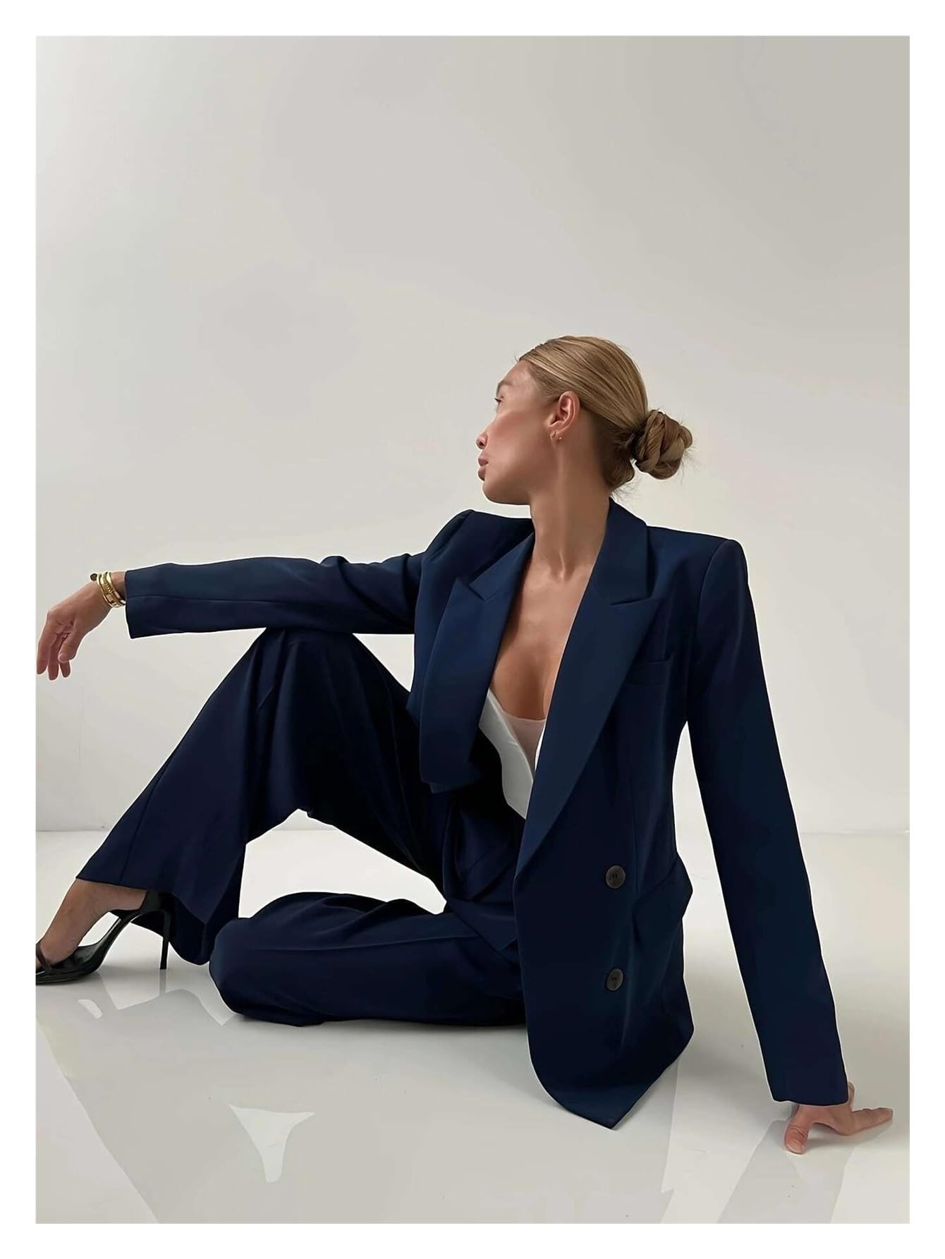 Conjunto de Chaqueta Blazer Informal Elegante y pantalón Recto for Mujer, Ideal for Primavera, otoño e Invierno, for Oficina, Trabajo Negocios para Negocios, Trabajo, Oficina, Formal