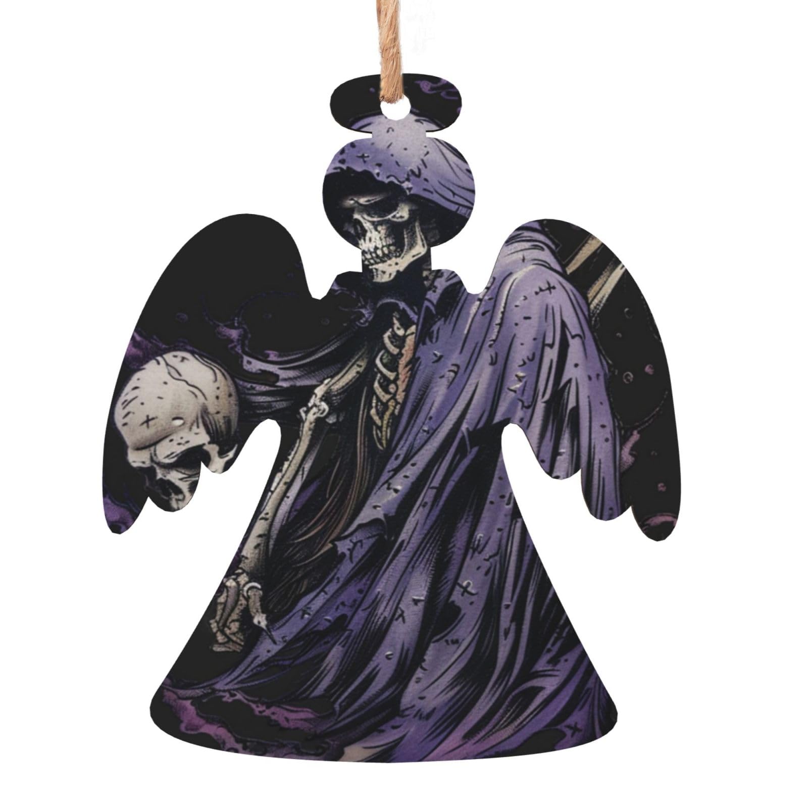 Grim Reaper Death Skull Scythe Soul Old Christmas Tree Hanging 6 Pcs Set Wooden Ornaments Angel Shape Xmas Pendants Decoration Gifts For Women Men