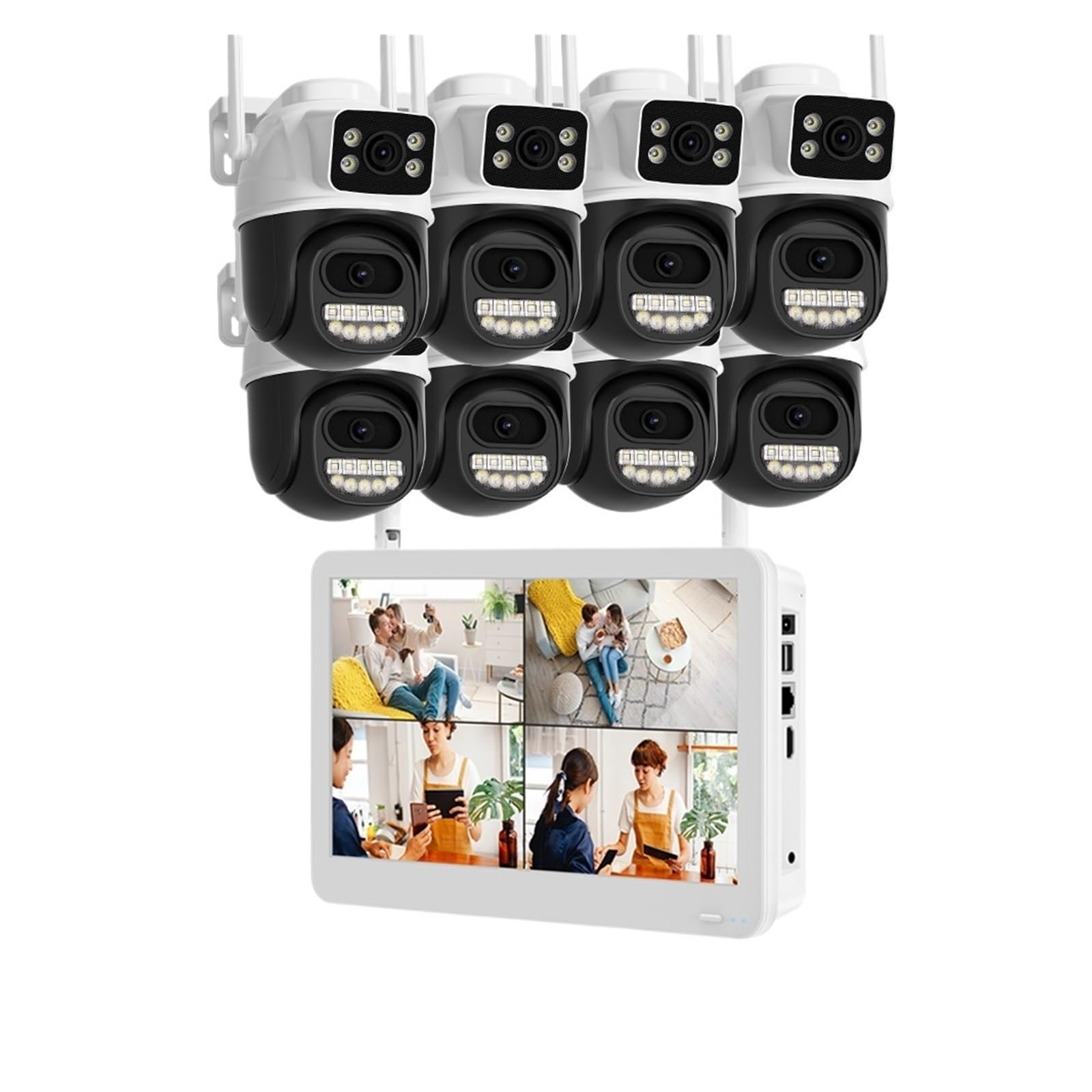 Kit De Sécurité PTZ sans Fil 8 Canaux 6 MP, Double Objectif, WiFi, Enregistreur NVR, Caméra IP, Audio Bidirectionnel, Système Vidéosurveillance DéTection De Mouvement(1T,8CH NVR 8PCS Cameras)