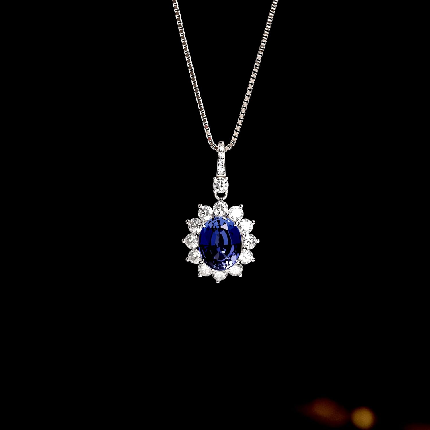 Princess Diana Necklace, 3.75 ct Lab Grown Blue Sapphire Pendant for Women, Halo Sapphire Necklace in Rhodium Plated 925 Sterling Silver, Royal Blue Jewelry, Anniversary Birthday Gift for Her - Image 7