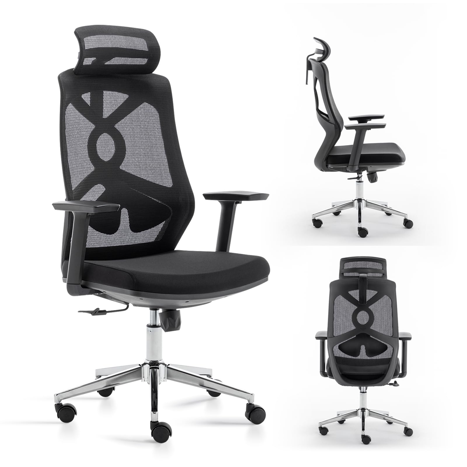 Kano Office Chair with Mesh Backrest, Ergonomic Chair Executive Office Chair with High-Back Adjustable Breathable Headrest&Soft 2D Armrest, Lumbar Support, Tilt Lock, Swivel Office Desk Chair, Black 818Black