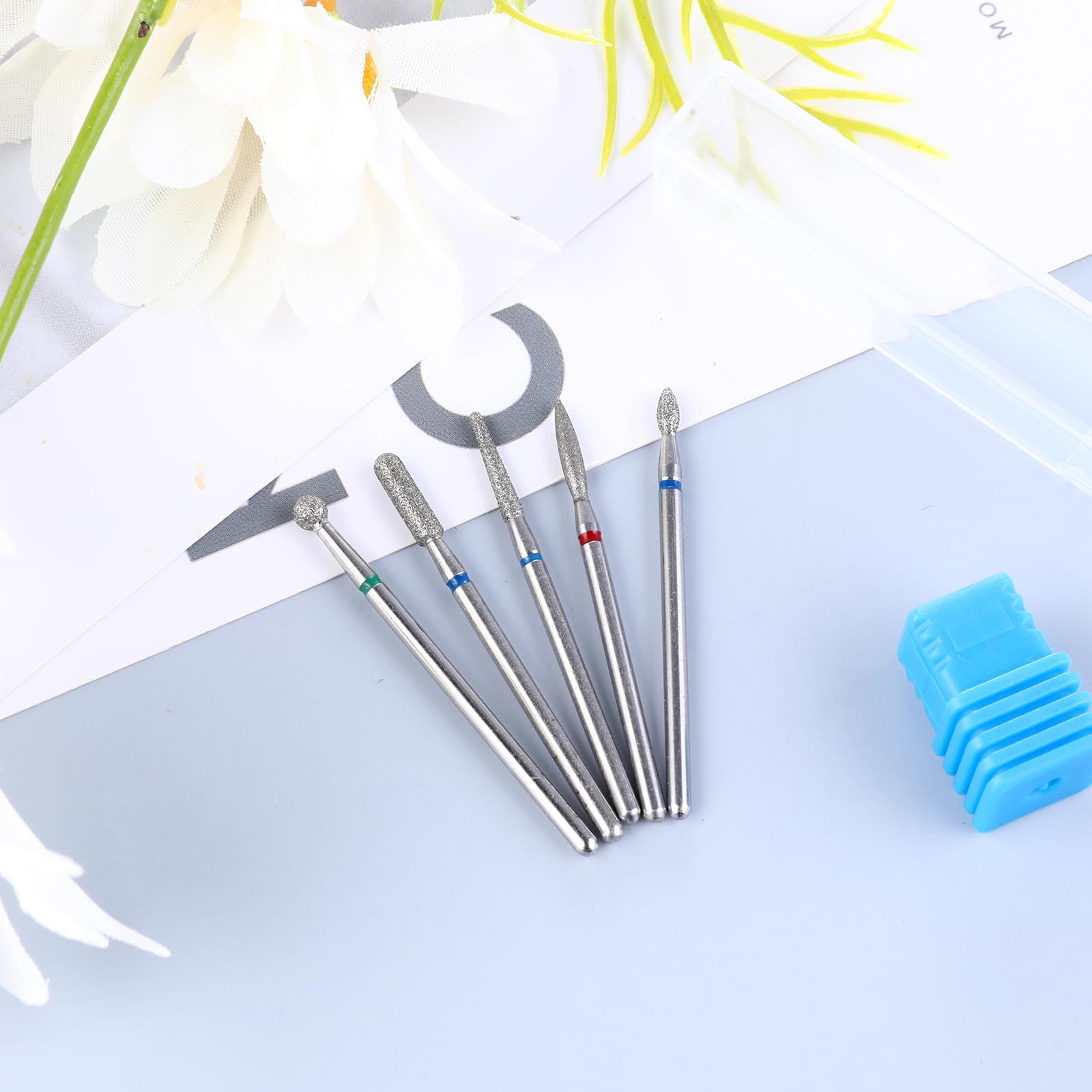 Sibba 5 Brocas de Seguridad para Uñas Broca de Cutícula de Llama para Manicura Rusa Broca Limpia para Cutícula Broca de Diamante para Uñas Cabeza de Bola de Llama Broca de Forma de Aguja