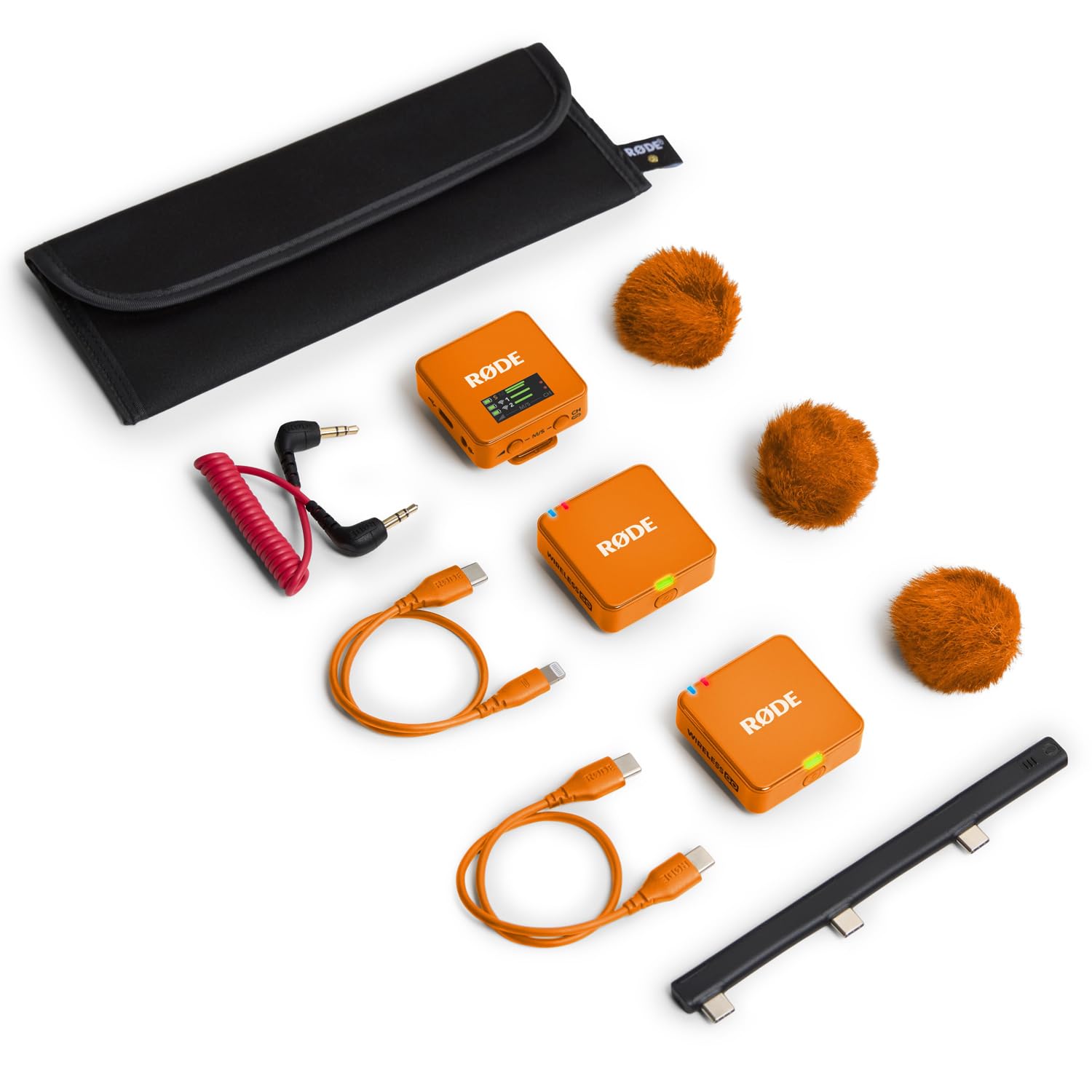 Rode Wireless GO Gen 3 bezprzewodowy 2-kanałowy system radiowy mikrofonu pomarańczowy z interview GO adapter ręczny, pomarańczowy i keepdrum, futrzana ochrona przed wiatrem