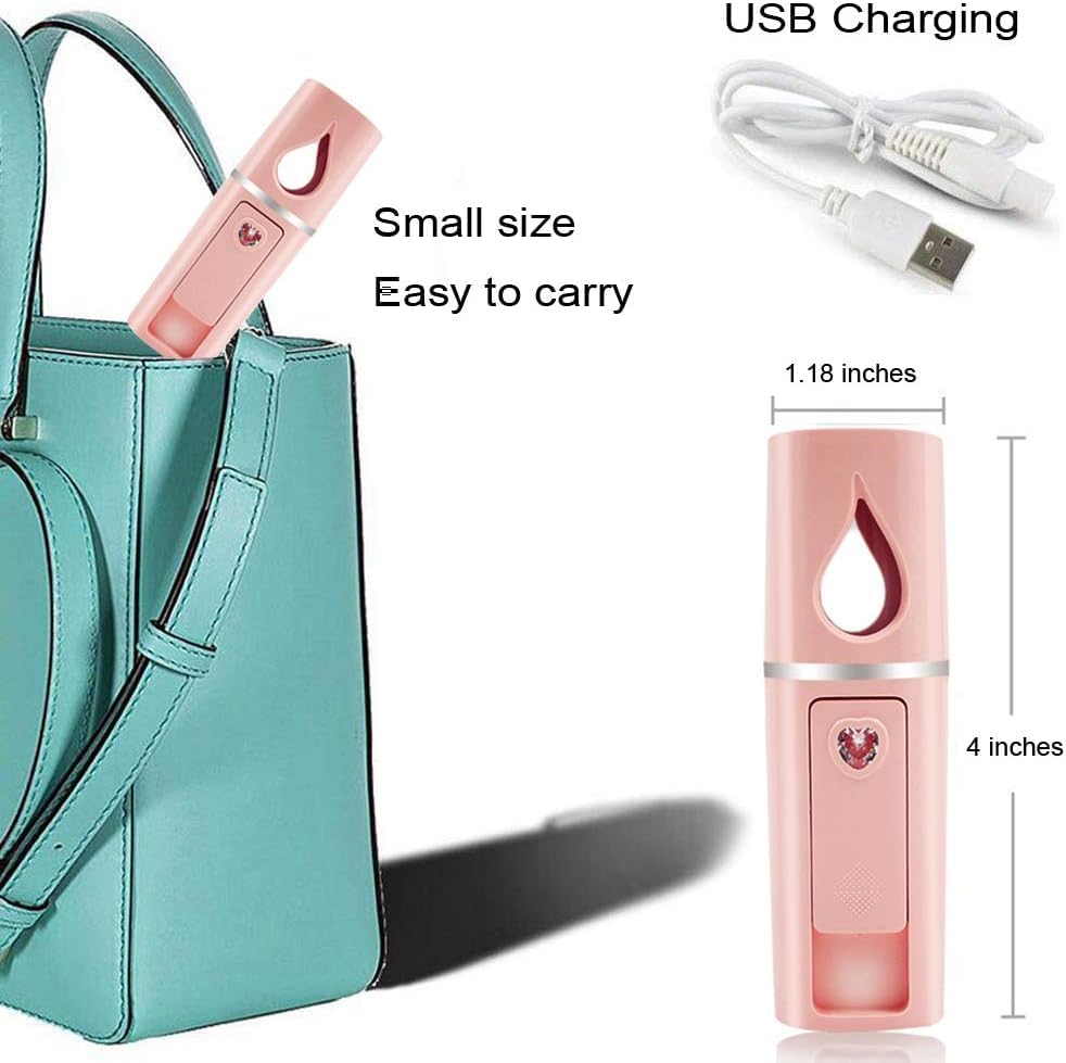 Image of Nano Facial Mister Portable Mist Sprayer for Hydrating Face, Makeup, Eyelash Extensions & Skin care Mini Cool Mist Beauty Device (Pink).