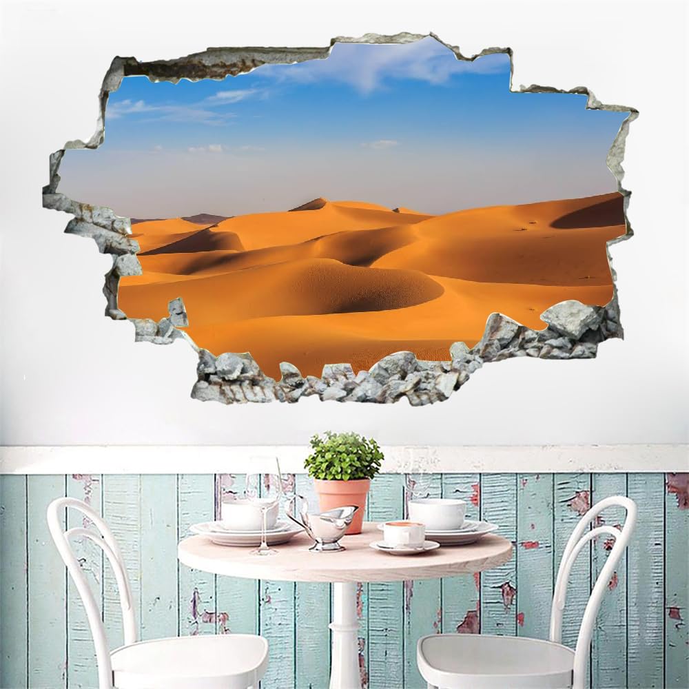 Adesivi Murali 3D Fracassato Deserto Decorazione Domestica Smontabile Del Vinile Del Tatuaggio Della Parete Cielo Azzurro E Nuvole Bianche Decalcomanie Impermeabili Art For Kids Room Wall Decor 120x80