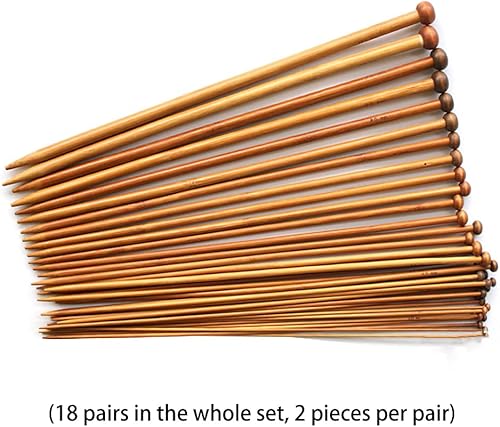 Miniatura 2 de Juego de 18 agujas de tejer de bambú de un solo punto para principiantes, agujas de tejer de 10 pulgadas14 pulgadas de longitud para tejer hechas a