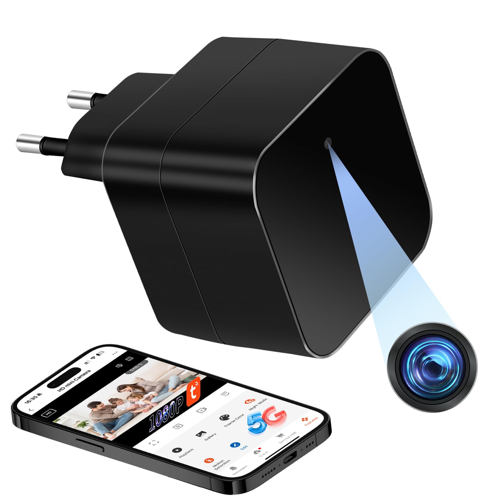 Cámara Espía Oculta WiFi 5G, Cámaras Espias USB Cargador Inalámbrica, 1080P HD Miniatura Camara Camuflada, Mini Cámara Vigilancia Interior Videocámara con Detección de Movimiento