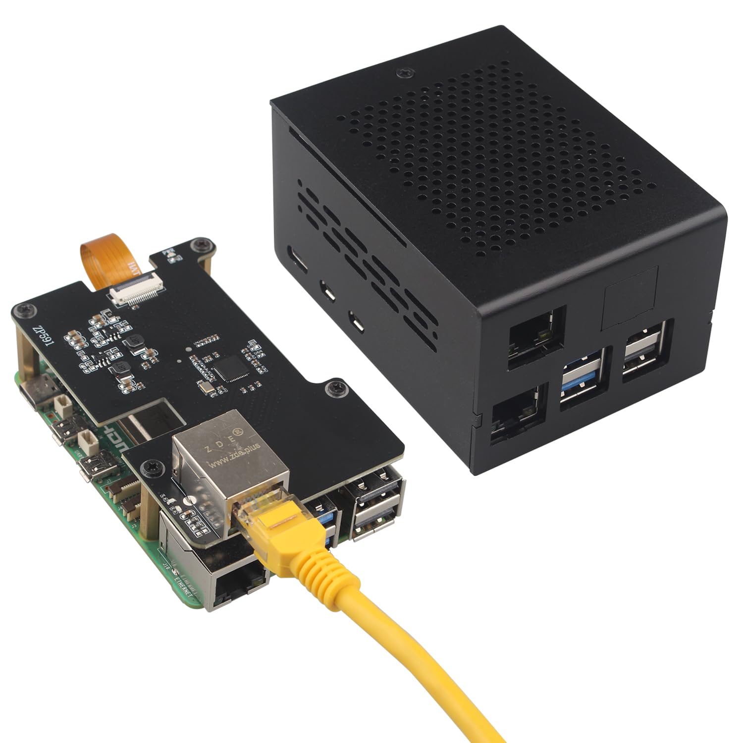 ZDE ZP591 PCIe to 2.5G Ethernet Network Port HAT Expansion Board 2.5GB 2.5GBE with Aluminum Case ZC506 for Raspberry Pi 5 2GB 4GB 8GB 16GB