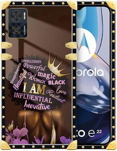 DAIZAG Funda compatible con Moto E22E22i, diseño retro de lujo para mujer negra mágica, elegante decoración dorada, suave, antiarañazos, para
