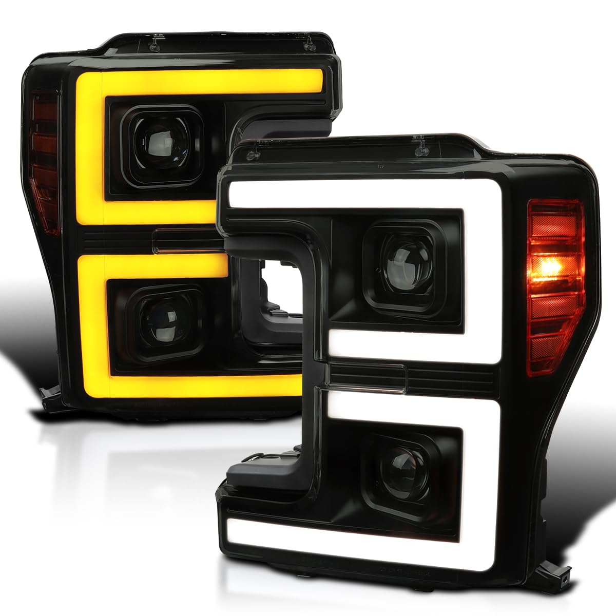 SPEC-D TUNING Black Smoke Projector Headlights w/LED Sequential Turn Signal Switchback Compatible with 2017-2019 Ford F-250, F-350, F-450, F-550 Super