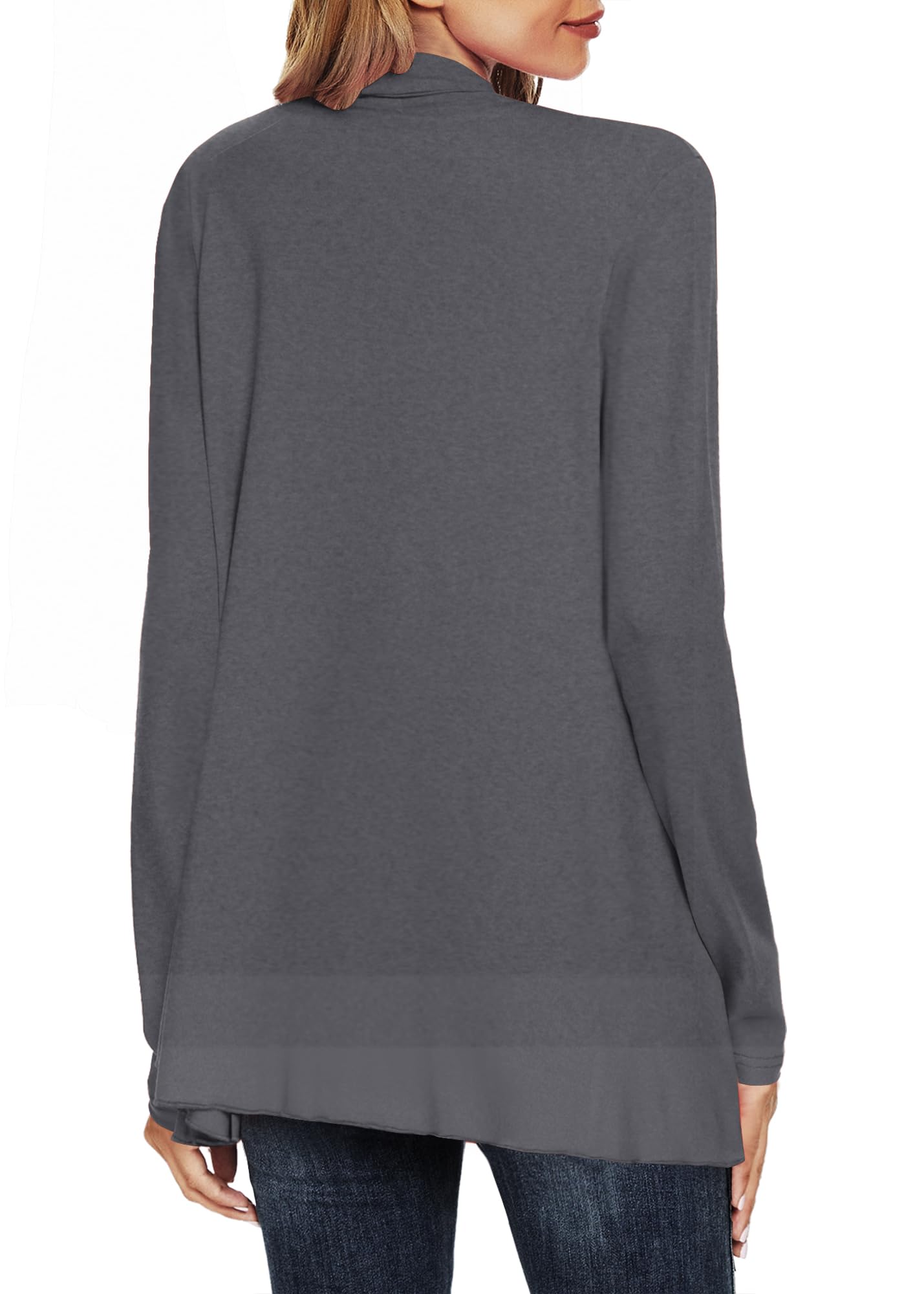 EXCHIC Donna Elastico Slim Fit Drappeggio Frontale Aperto Maniche Lunghe Cardigan con Hem Irregolare