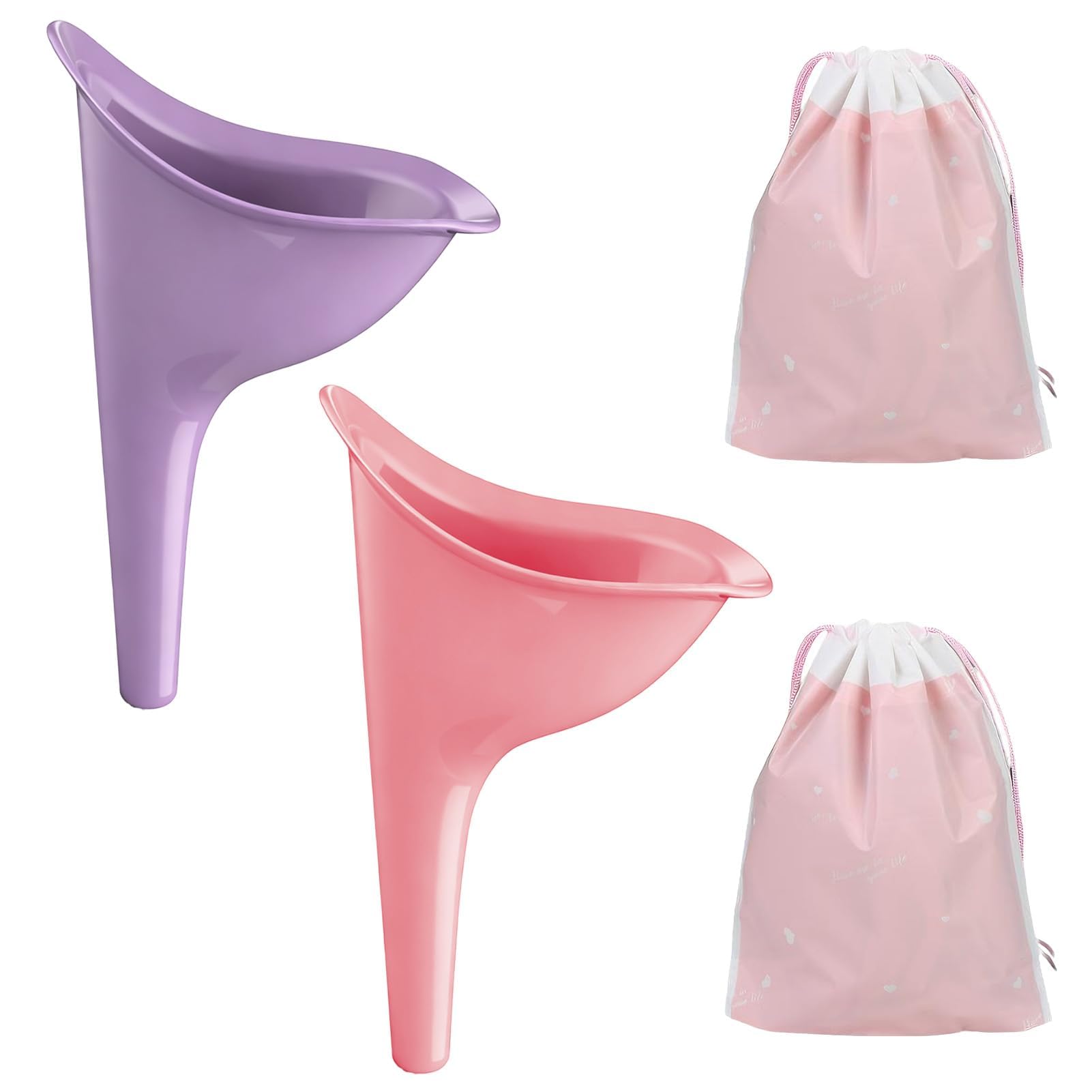 YDSW 2 PCS Female Urinal, Female Urination Device Silicone Urinal Reusable Pee for Women Standing Up Includes Waterproof Bag for Travel Outdoor Camping Hiking (Pink + Purple)