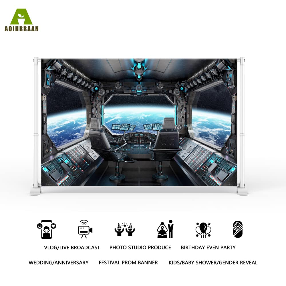 Aoihrraan 2,2x1,5m Nave Espacial Ventana Vista Fondo Exterior Espacio Nave Espacial Cabina Luna Superficie Universo Exploración Fotografía Fondo para Niños Cumpleaños Fiesta Retrato Foto Estudio Prop