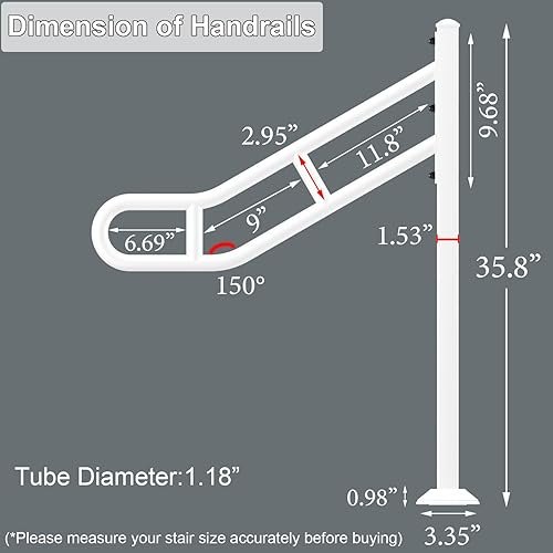 Miniatura 2 de Pasamanos de un solo poste mejorado, pasamanos de hierro forjado doblados blancos para exteriores de 1 a 3 escalones, barandilla de escalera