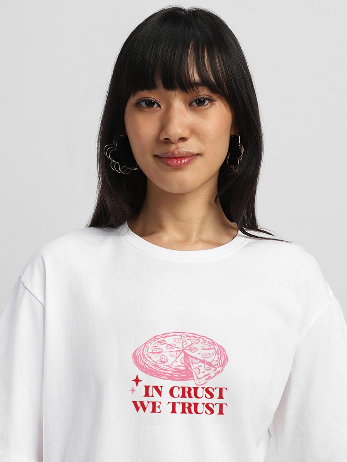 JUNEBERRY Camiseta de algodón 100 % puro de gran tamaño, ajuste holgado frontal y trasero, con estampado gráfico de Slice Society en blanco y negro, cuello redondo, para mujeres y niñas (tallas: S a