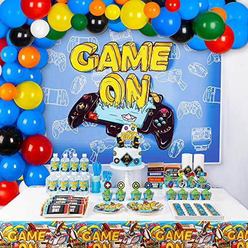 Video Game Party Supplies, 199 Pcs Party Decorations - Cupcake Toppers, Stickers, Tableware, Cupcake Wrapper, Tablecloth, Chocolate Lables, Backdrop, Balloons for Birthday Party Video Game Party Supplies, 199 Pcs Party Decorations - Cupcake Toppers, Stickers, Tableware, Cupcake Wrapper, Tablecloth, Chocolate Lables, Backdrop, Balloons for Birthday Party