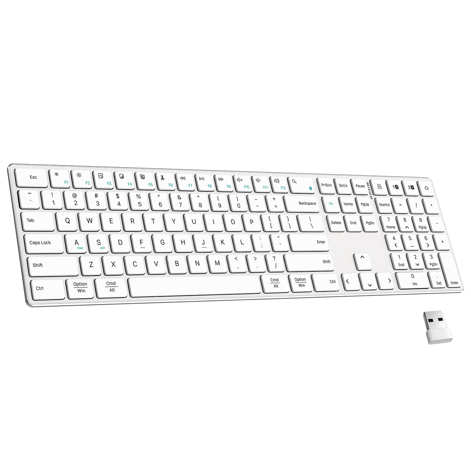 Photo 1 of TIETI Wireless Bluetooth Keyboard - White, Full Size with Numeric Keypad