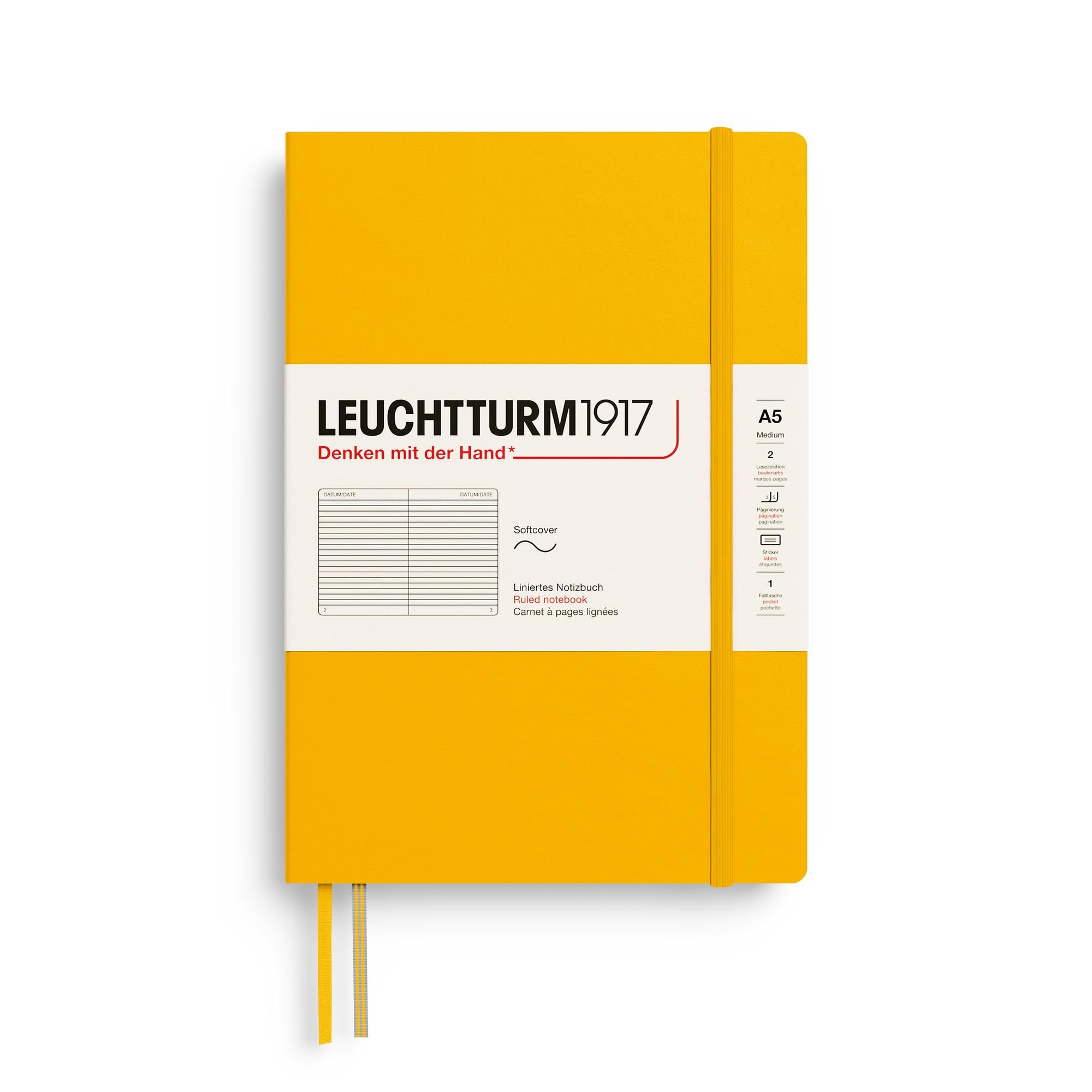 LEUCHTTURM1917 - Notebook Softcover Medium A5-123 Numbered Pages for Writing and Journaling (Sunflower, Ruled)