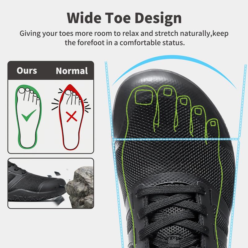Image of ziitop Barefoot Shoes Men Sneakers Casual Wide Toe Box Running Footwear Zero Drop Tennis Minimalist Walking Grounding Shoes for Gym Workout Weightlifting Hiking Cross Training Trail Climbing