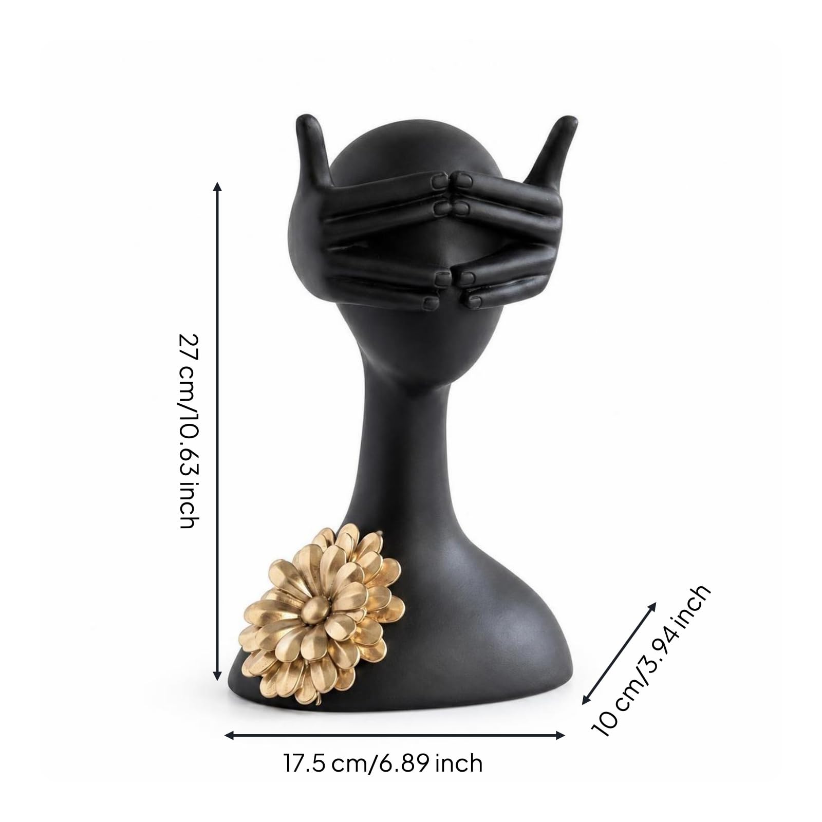 Escultura de Resina Estatua Figura Adorno Bustos Arte Moderno Mate con Detalle Dorado Manos en el Rostro Aportan Adecuada para Sala Recibidor, Arte Abstracto, No Ve
