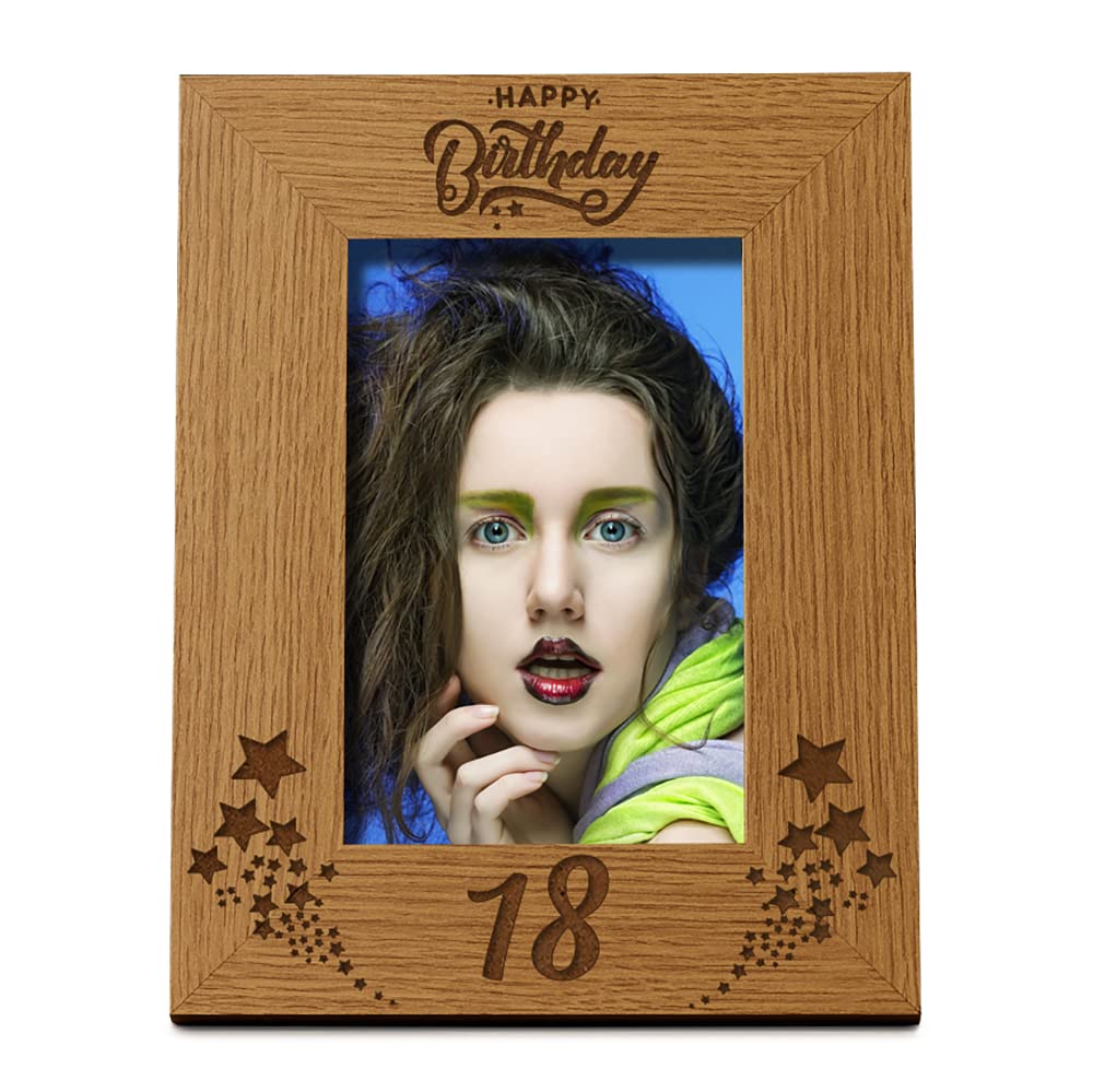 Happy 18th Birthday Portrait Photo Frame Star Design Gift (5 x 7 Inch)
