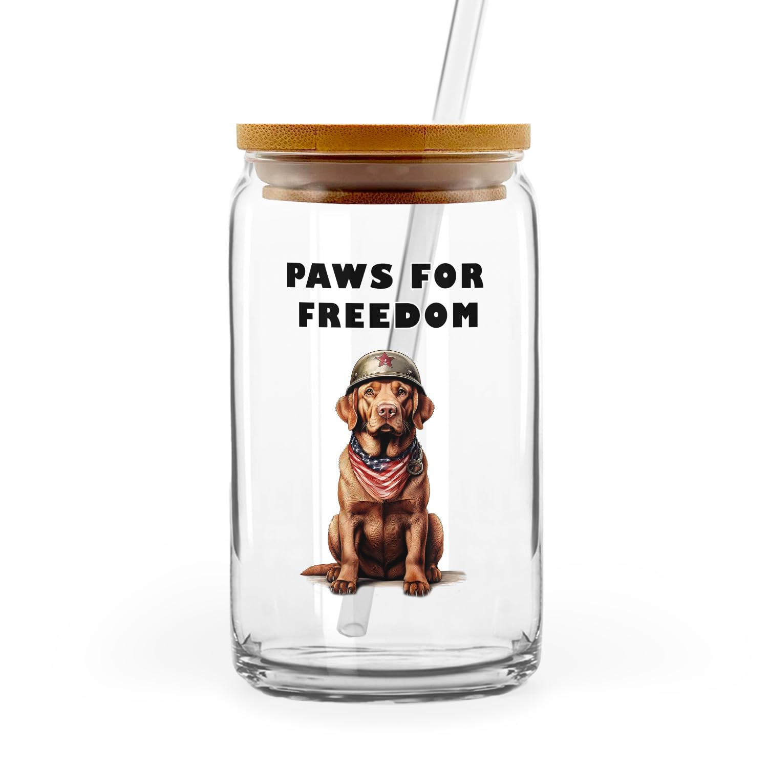 Ninety3POD Freedom Paws Patriotic Chesapeake Bay Retriever Vintage Memorial Day Glass Cup Mug Chessie Dog Lover 16oz Glass Can with Bamboo Lid and Straw 12006