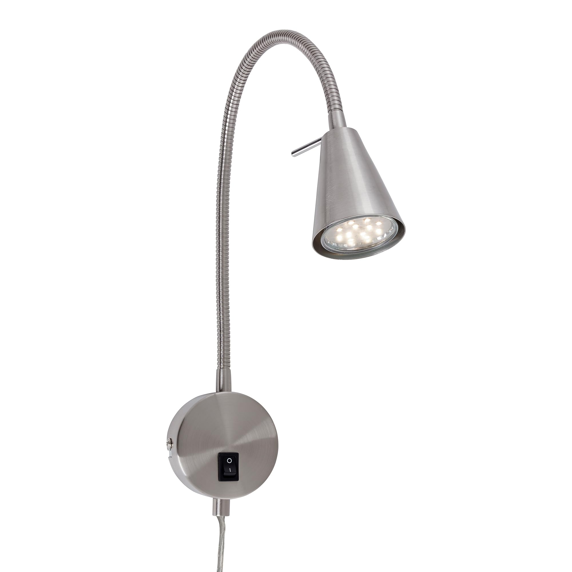 Briloner Leuchten - Lampada da letto a LED,braccio flessibile, incluso interruttore on/off, 4 watt,400 lumen,3.000 Kelvin, metallo,4 W, nichel opaco,450x205 mm (HxA), base: 80 mm (D), testa: 58 mm (D)
