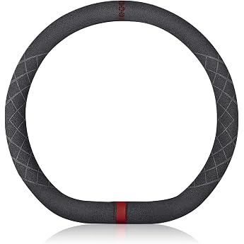 Ergocar D-Shape Car Steering Wheel Cover Non-Slip Car Sports Steering Wheel Protector Microfibre Suede Winter Warm for D-shape Steering Wheel Diameter 38 cm Black Red