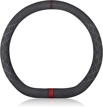 Ergocar D-Shaped Sport Microfiber Suede Winter Warm Car Steering Wheel Cover Non-Slip Car Steering Wheel Protector Universal for D-Type Diameter 38cm15" Black Red