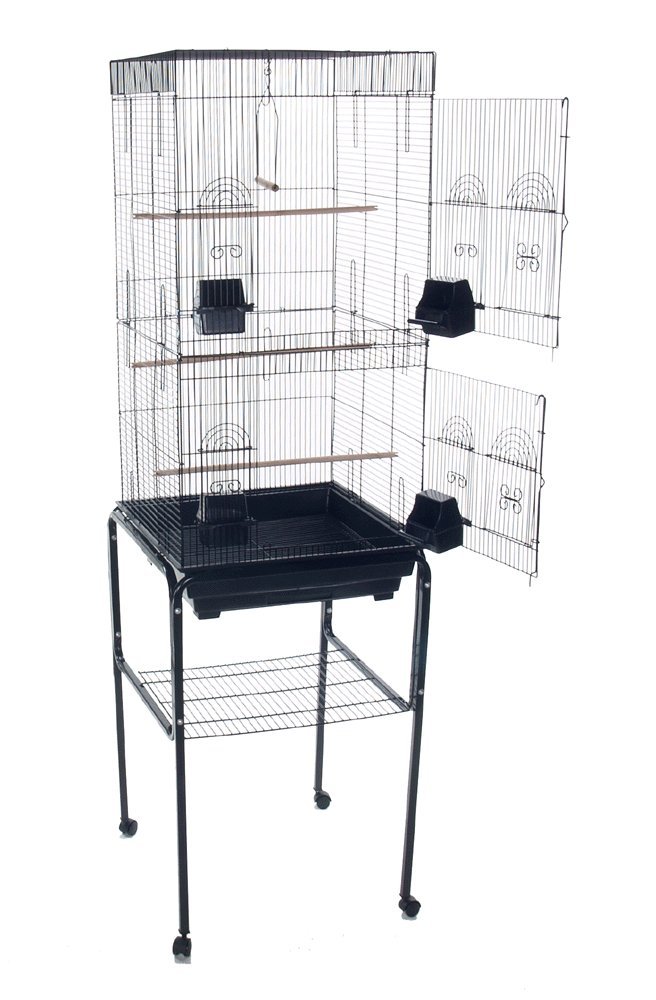 Perruche calopsitte élégante Grande en Fil métal Cage à Oiseaux avec Support, 45,7 cm par 45,7 cm par 157,5 cm, Noir