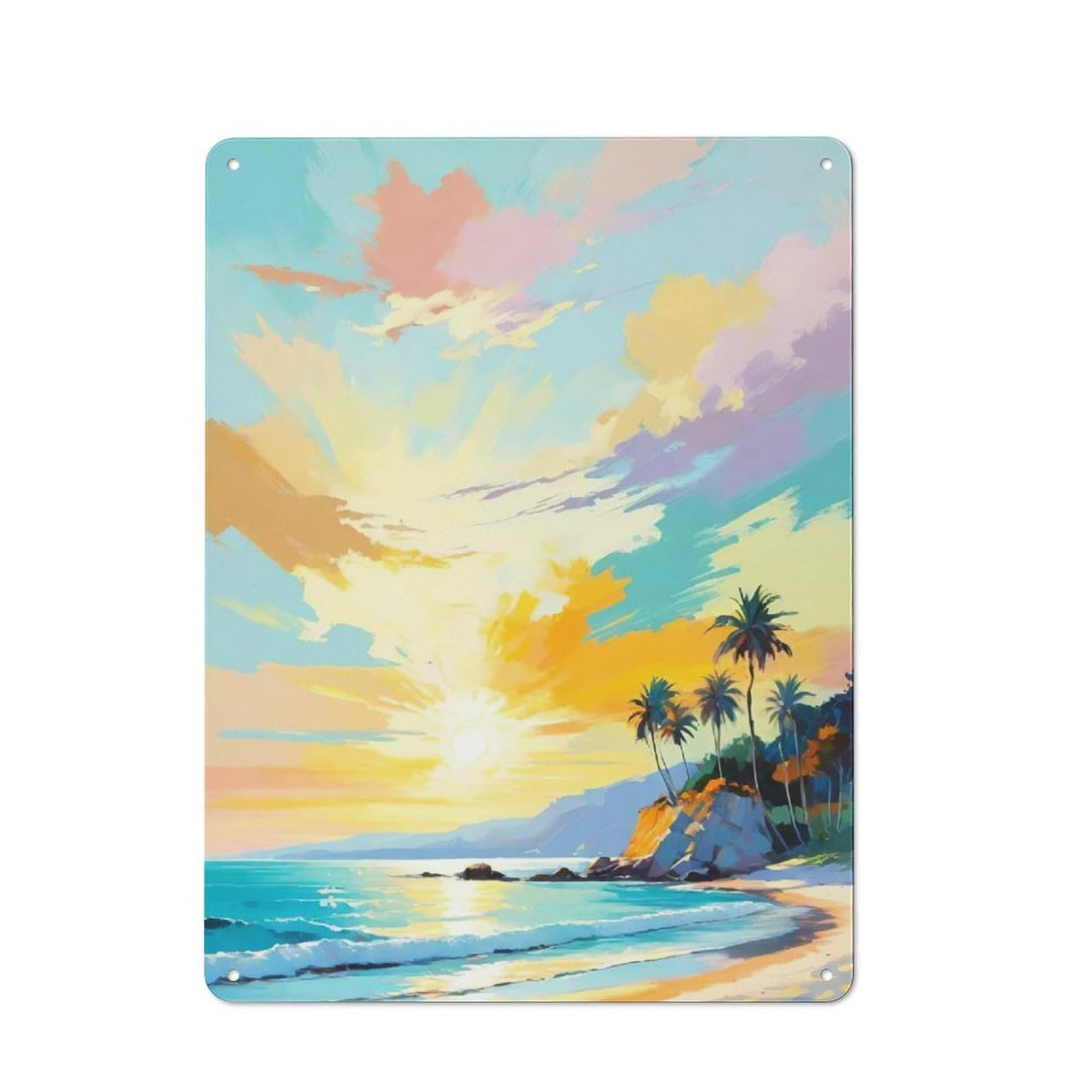 Junmoney Style-24 Tropical Sunset Beach Tin Sign 40X30cm For Living Room Wall, Rustic Wall Decor, For Living Room Decor Lovers