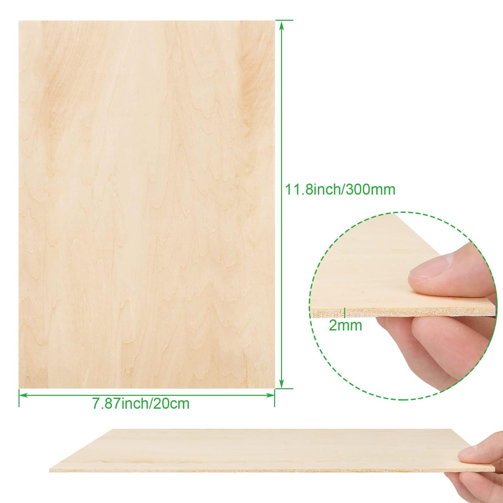 ASelected Zestaw 20 arkuszy płyty z naturalnego drewna, 300 × 200 × 2 mm arkusze drewna, cienkie drewno do samodzielnego wykonania wzorów i farb