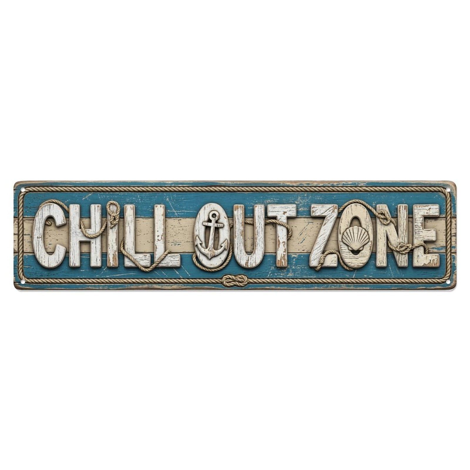 Chill Out Zone Faded Deck 2 Metal Tin Skinny Sign Plaque Wall Decor for Cafe, Club Bar, Office, Home Garden Metal Poster 4x16Inch