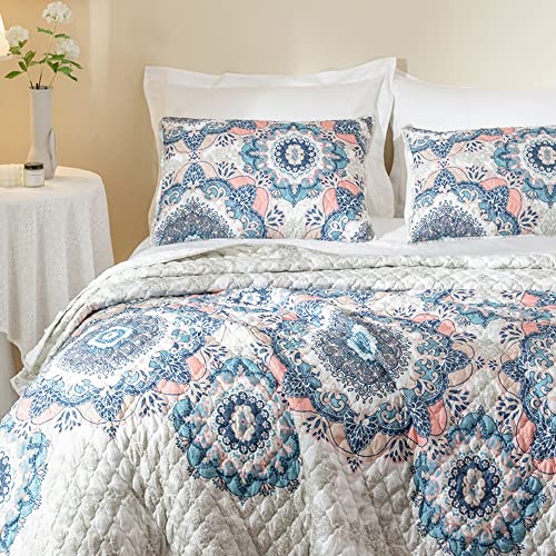 Shalala Floral Queen Quilt Bedding Set,Soft Colorful Bohemian Quilts For Queen Bed,Lightweight Classic Paisley Bedspread,Chic Circle Pattern Coverlet,Elegant Flower Bed Cover(3Pcs,Full/Queen) #TOP2