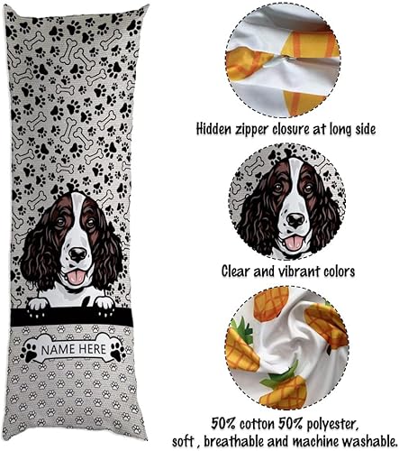 Miniatura 2 de Funda de almohada corporal con diseño de pata de perro, perro bulldog francés, nombre de mascota, 20 x 54 pulgadas, caricaturas, cachorros, patas y