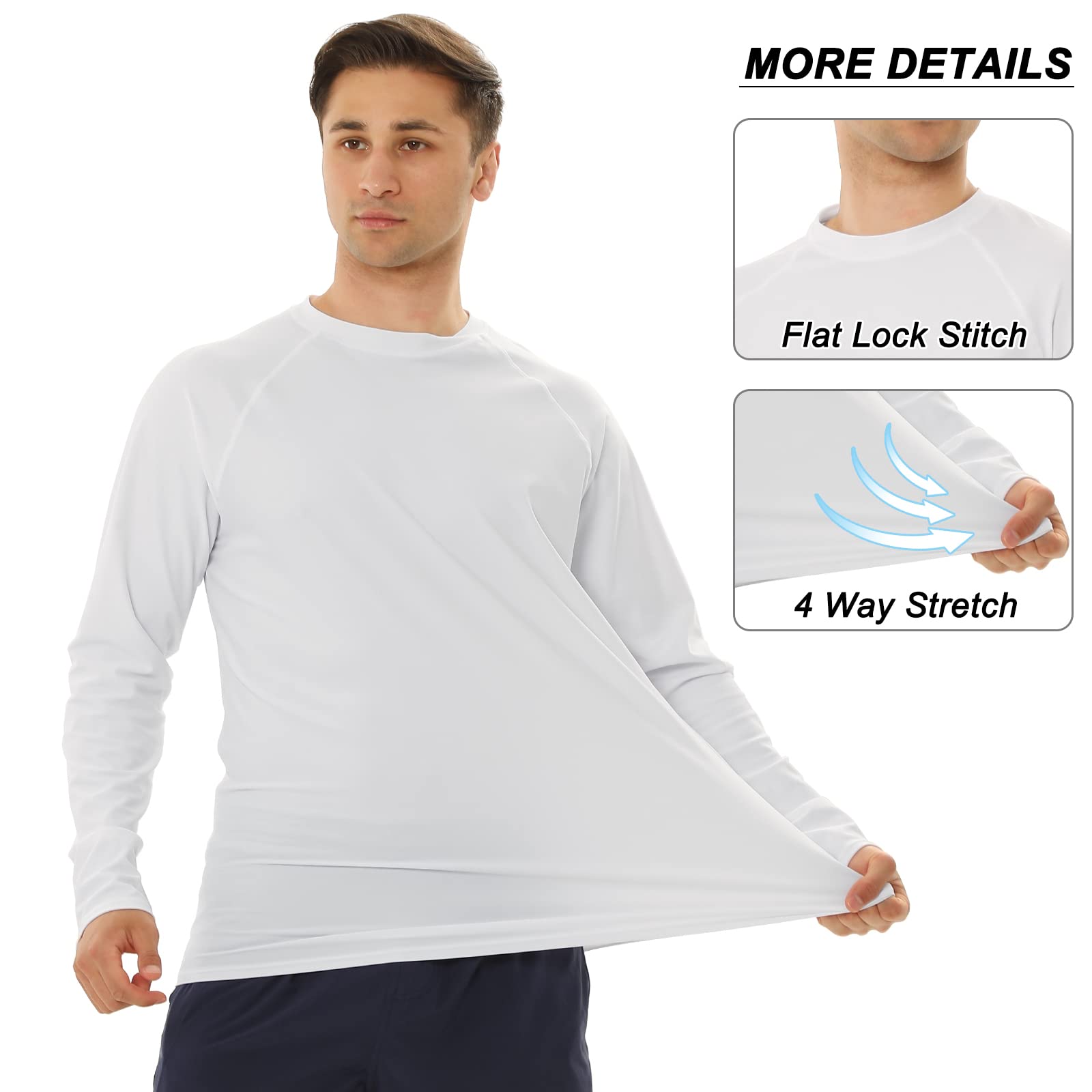 MASOCIO T-Shirt Anti UV à Manche Longue Rash Guard Homme UPF 50+ Maillot de Bain Hauts Séchage Rapide
