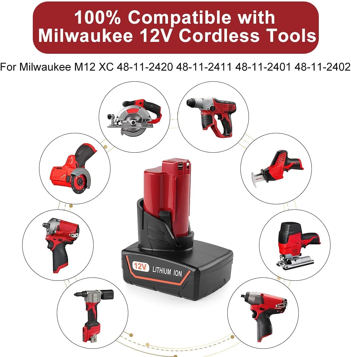 ANTRobut 2 Pack 6000mAh Replacement for Milwaukee M12 Battery Milwaukee 12V Lithium Battery XC 6.0 48-11-2460 48-11-2440 48-11-2420 12Volt Tools