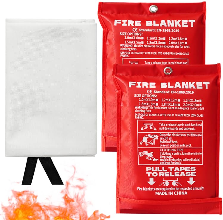 2 Stück Feuerlöschdecke, 1x1mLöschdecke Küche Feuerdecke für Notfälle, Glasfaser Brandschutzdecke EN Norm Zertifiziert Fire Blanket Notfalldecke für Zuhause Auto