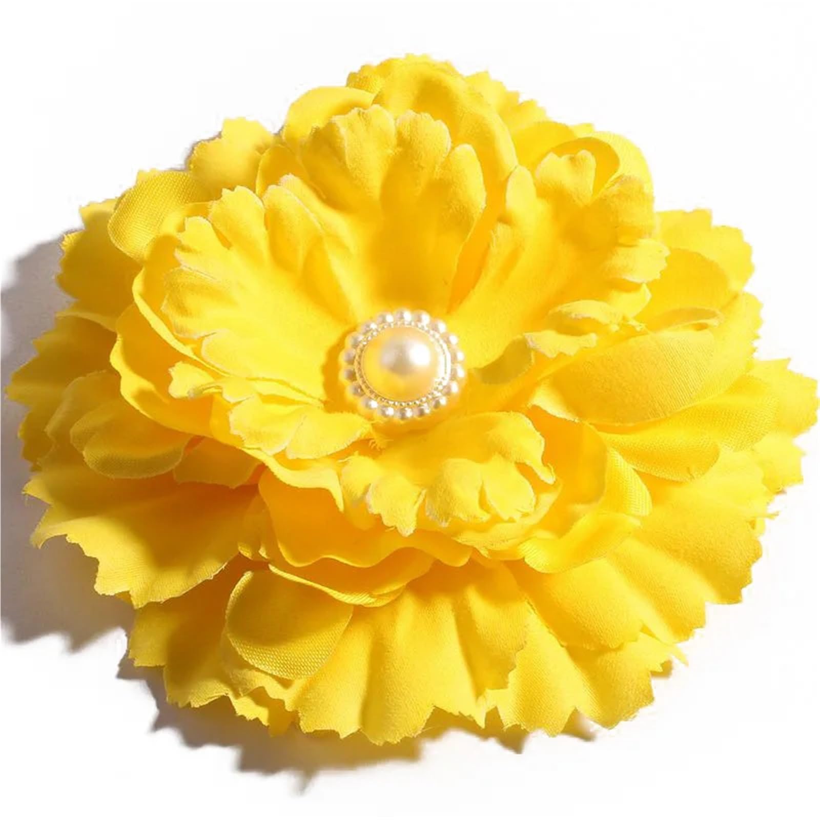 MDSRFGN Fabric Flowers 10pcs 11CM 20Colors DIY Shabby Artificial Shaped Fabric Hair Flowers With Pearl Buttons For Girl Headbands(Yellow)